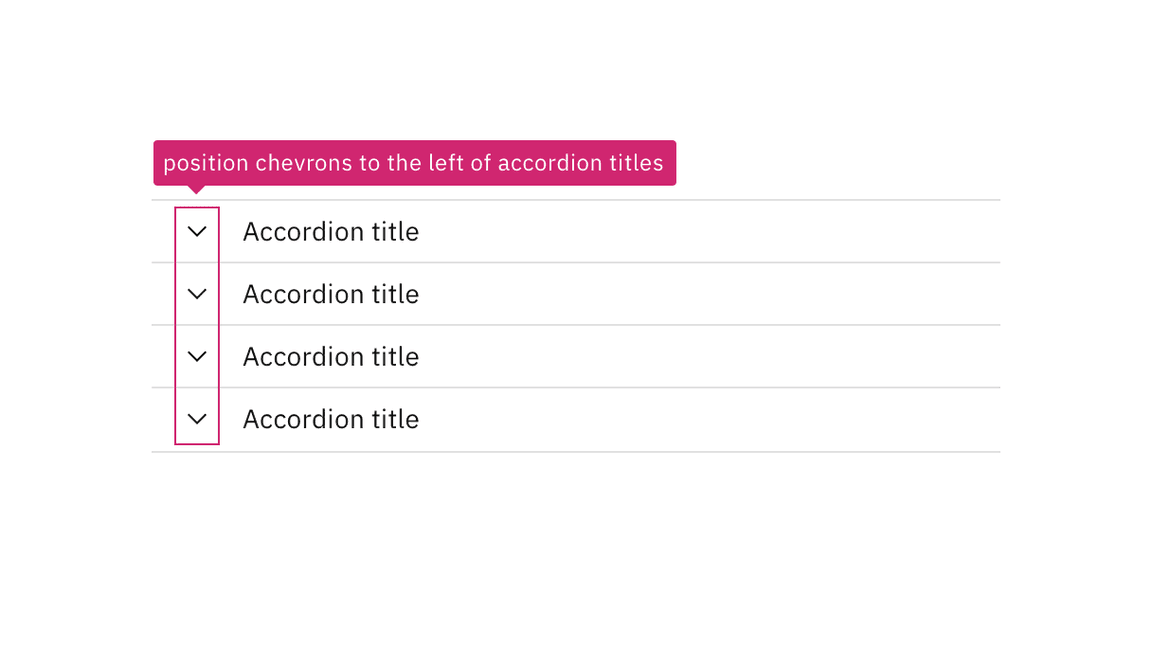 annotation stating ‘position chevrons on the left of accordion titles' annotation stating ‘position chevrons on the left of accordion titles'