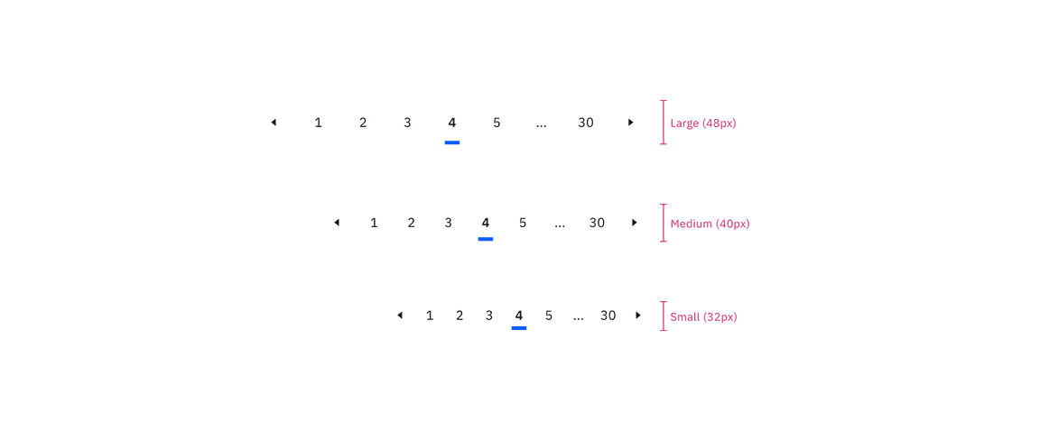 Large, medium, and small sizes of pagination nav